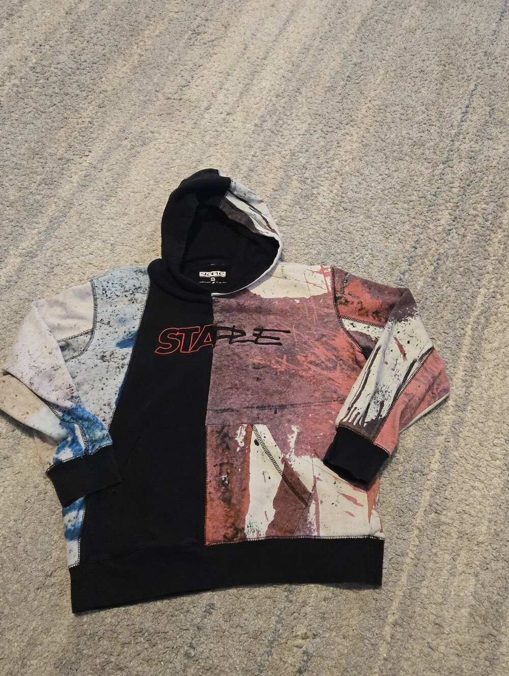 ​STAPLE Men's S Colorblock Graffiti Paint Splatter Hoodie Sweatshirt Pullover Sm
